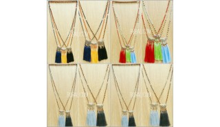 crystal beads glass mix  mala necklace tassels pendant triple handmade